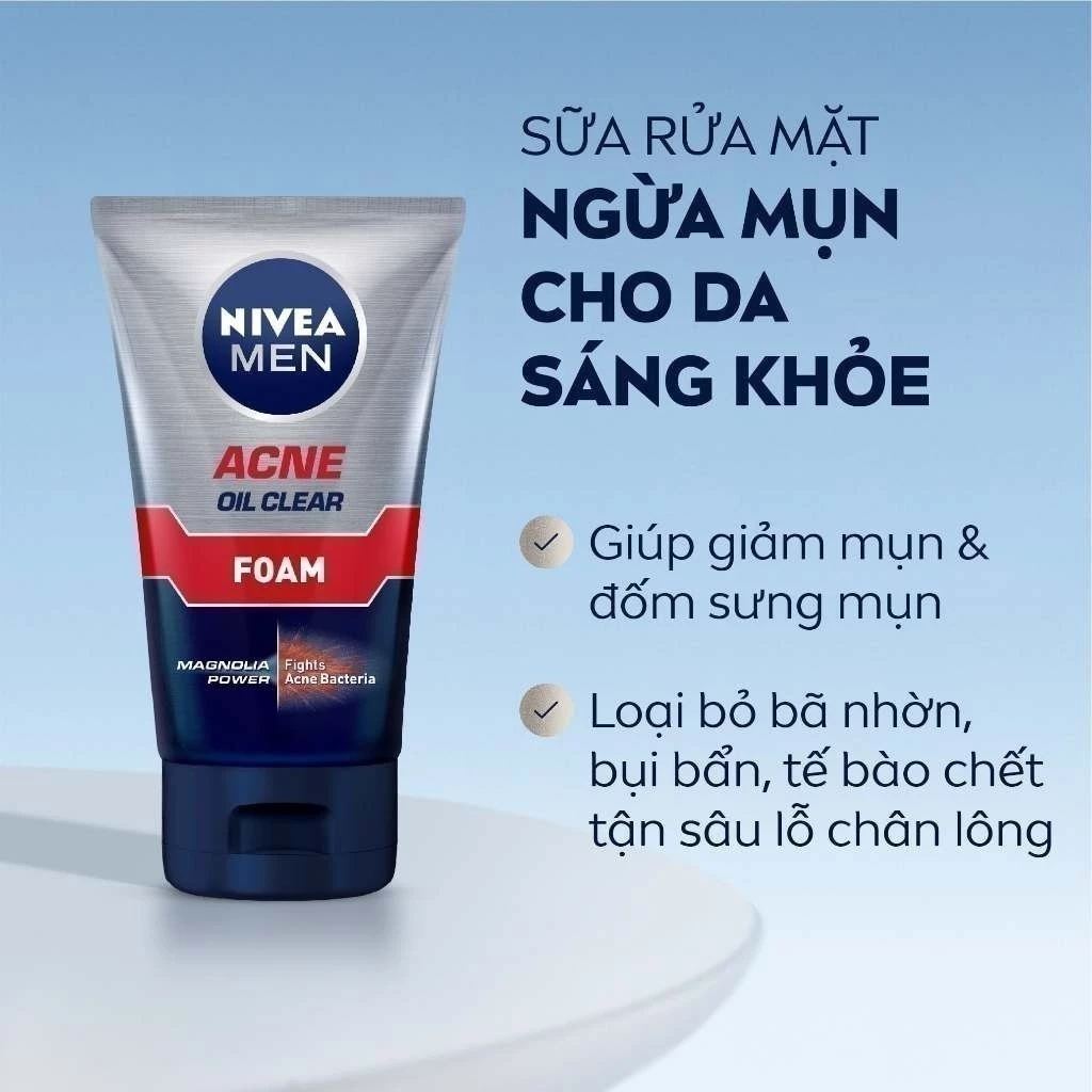 Sữa Rửa Mặt NIVEA MEN Acne Oil Clear Bọt Mịn Ngừa Mụn Sạch Sâu 100g
