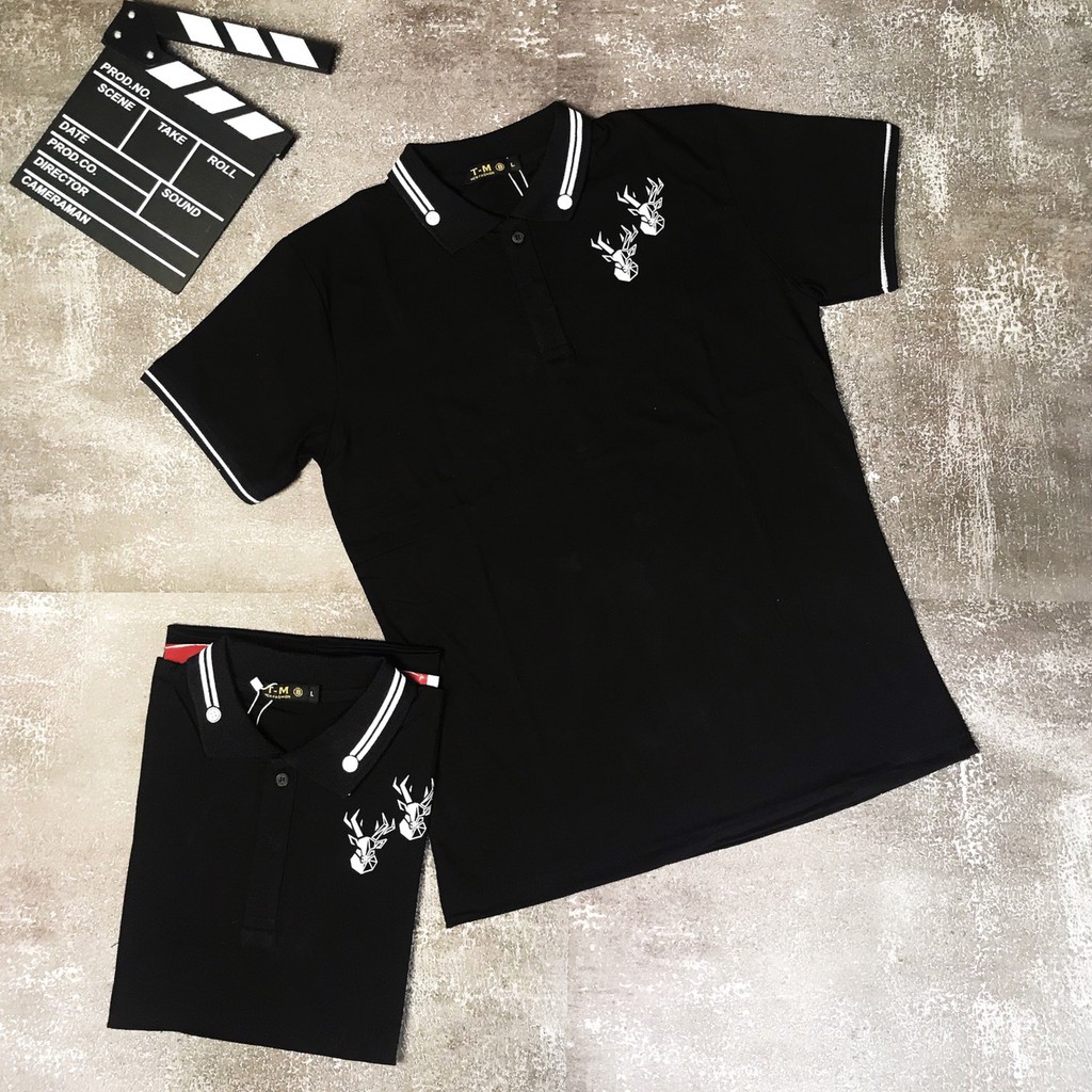 Áo thun Nam Nữ Áo Polo cổ bẻ đen viền cổ tay