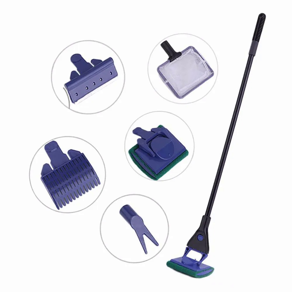 5 trong 1 Bể Cá hoàn chỉnh sạch thiết lập cá Net sỏi cào tảo scraper Ngã Ba miếng bọt biển bàn chải thủy tinh Aquarium Cleaner công cụ kit6888