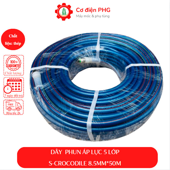 Dây phun áp lực 5 lớp, cuộn dây phun dùng phun thuốc hiệu s-crocodile 8.5mm x 50m | công nghệ đức | bảo hành 12 tháng