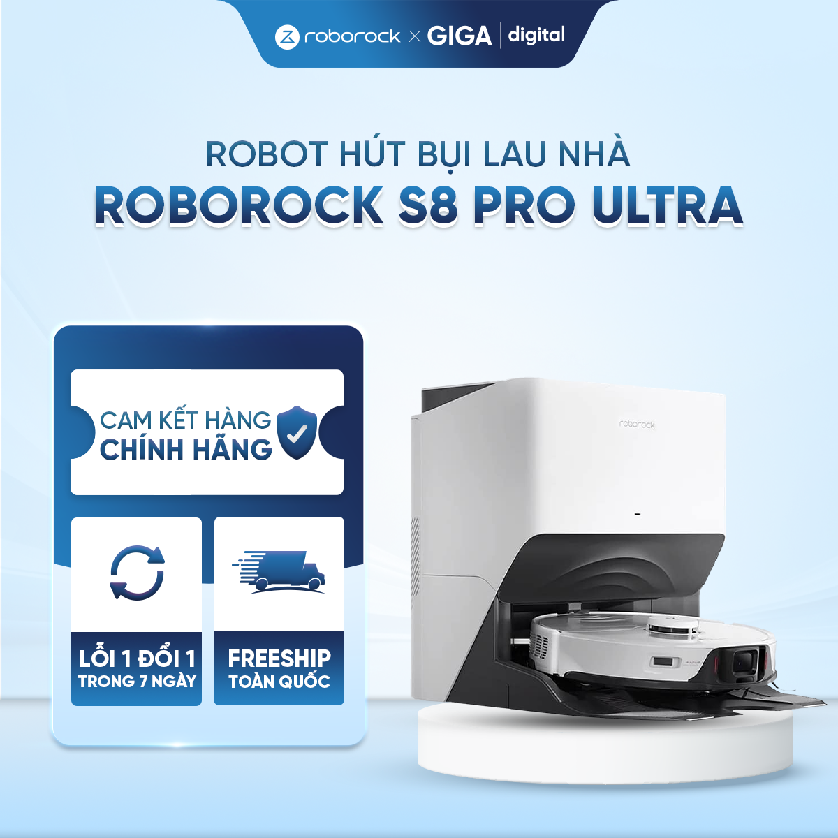 [ Hỏa tốc HN - HCM ]   Robot hút bụi lau nhà Roborock S8 Pro Ultra - Tự động giặt sấy giẻ - BH 24 Tháng
