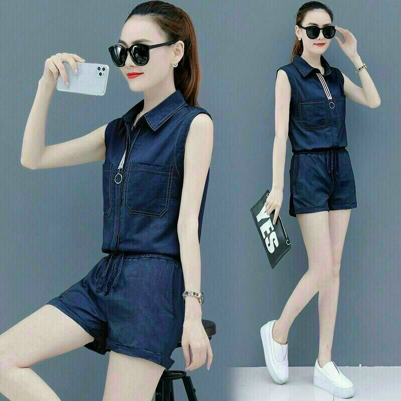 Set quần short áo sât nách denim