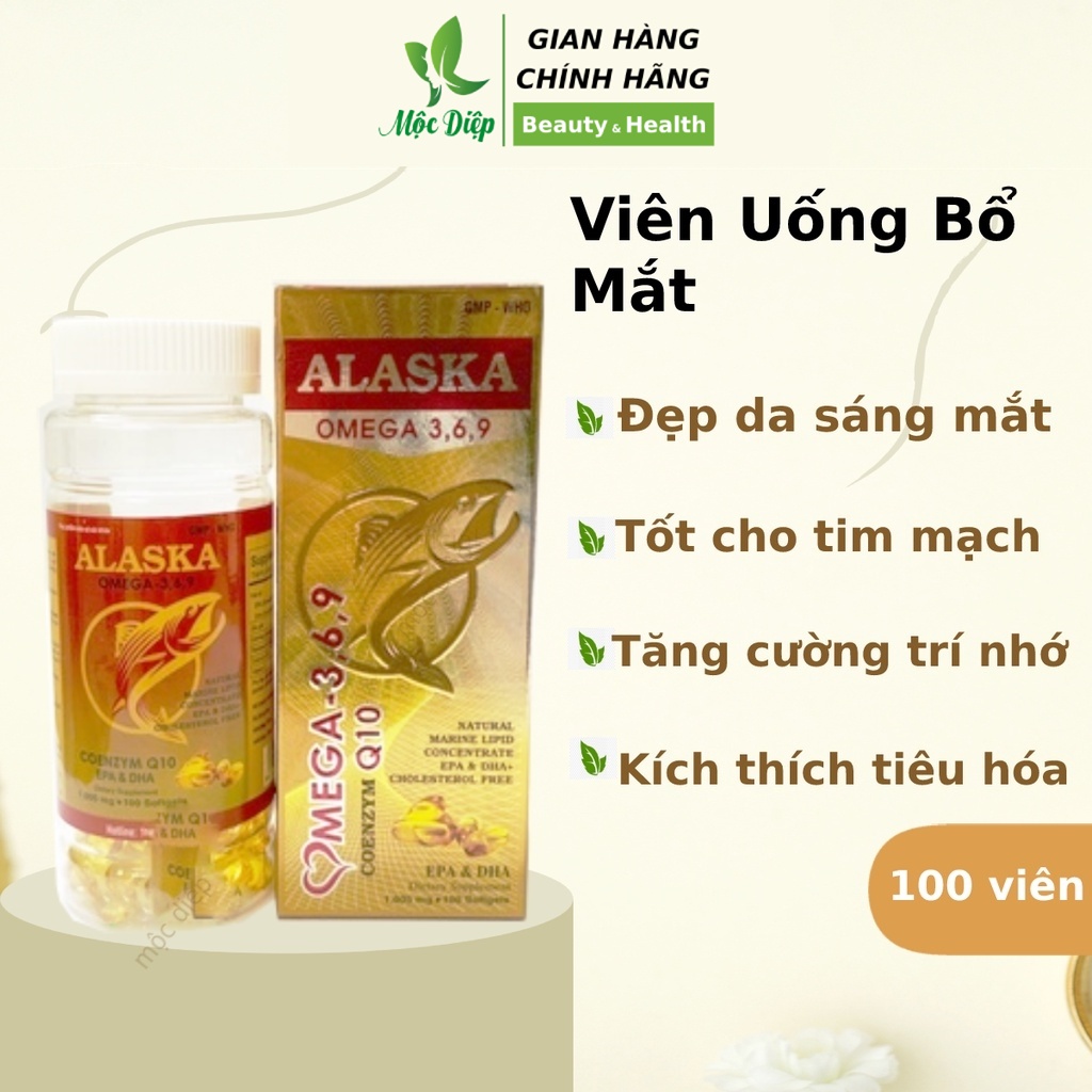 Alaska Omega 3 6 9 Viên uống đẹp da sáng mắt 100 viên hỗ trợ bổ mắt, giảm mỡ máu - Mộc Diệp