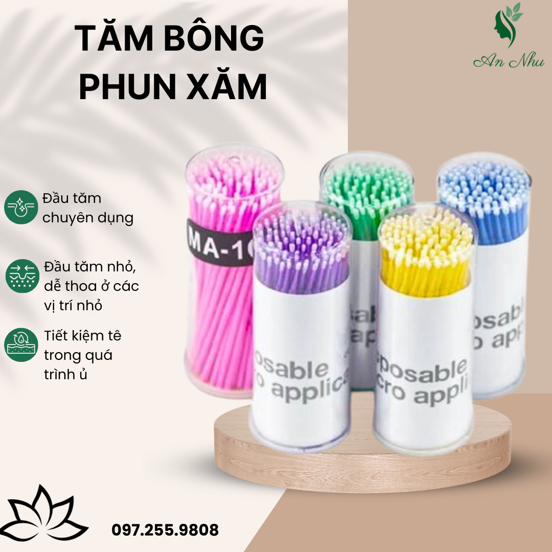 Bông tăm phun xăm ( tăm tre ,tăm nhựa túi,tăm nhựa hũ,tăm trà mực đủ loại.)