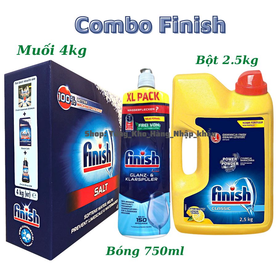 Combo finish: bột classic 2,5kg, muối 4kg, bóng 750ml - chính hãng