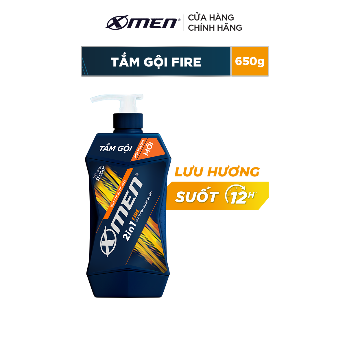 Tắm gội nước hoa x-men fire 2in1 - 12h thơm lâu sạch sâu 650g