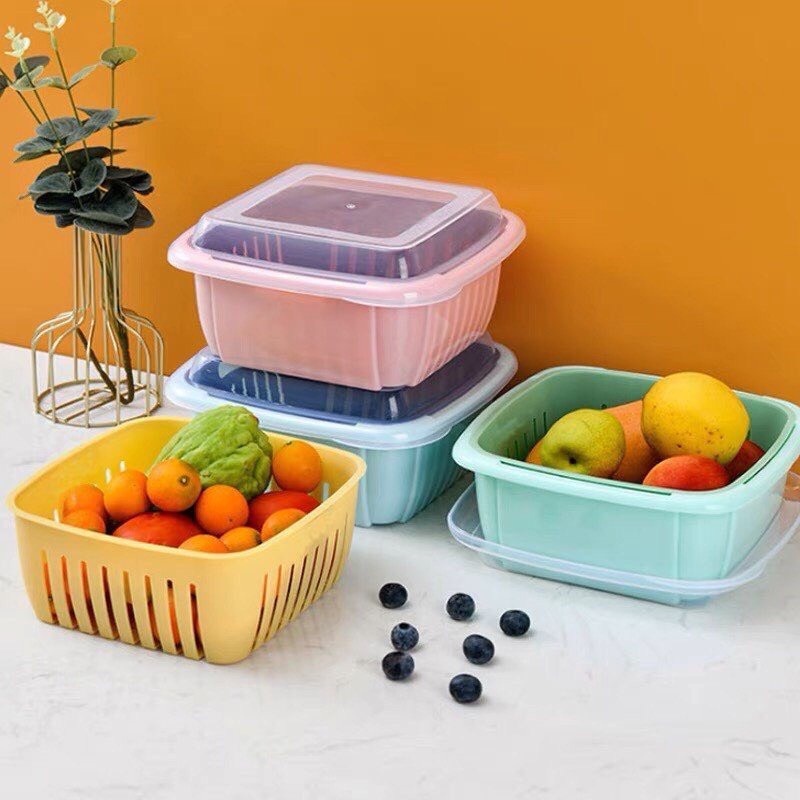 ﺴ Set Rổ 3 món - Thau Nhựa đựng rau củ ả thực phẩm Có Nắp Đậy
