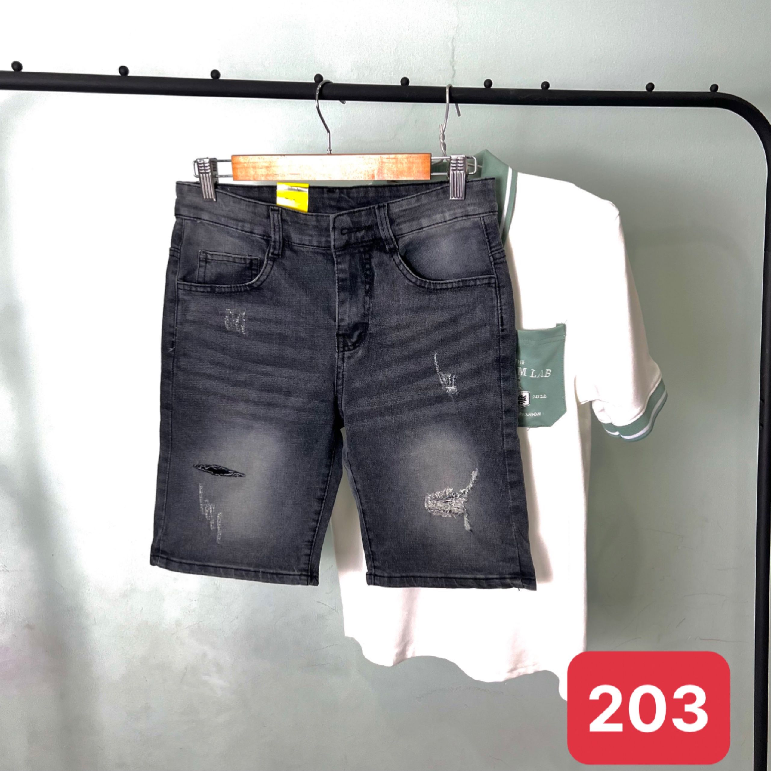 Quần short jean nam rách kiểu cao cấp màu đen king168 sjna203