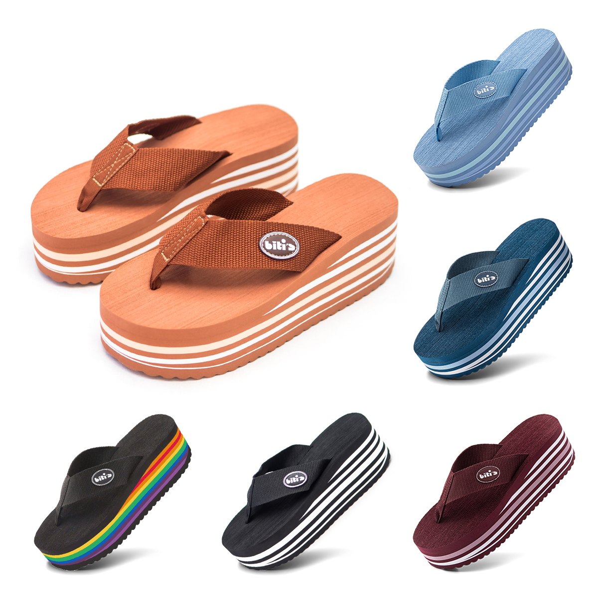   Hoàn Xu  DÉP XỐP NỮ BITI'S QUAI KẸP XỎ NGÓN ĐẾ BÁNH MÌ CAO 6CM X0221B000 X0221B010  NÂU + ĐEN + ĐỎ ĐẬM + XANH  - BITIS BÁNH DA LỢN 