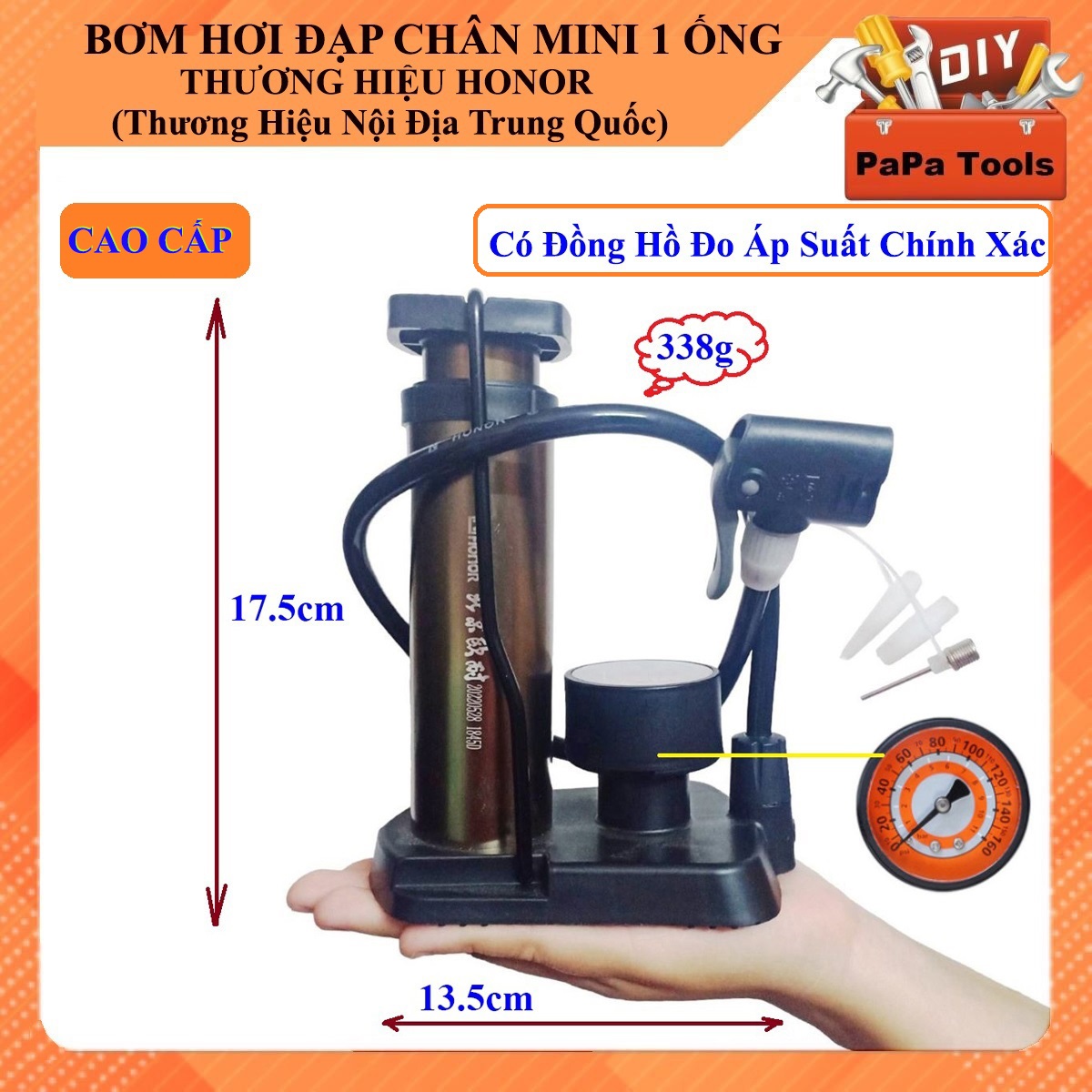 (Cao Cấp)(FreeshipMAX) Bơm xe máy - bơm hơi đạp chân siêu nhỏ - bơm 1 ống - Mua bơm xe máy mini bỏ vừa cốp xe (Ảnh THẬT) (PAPA TOOLS)