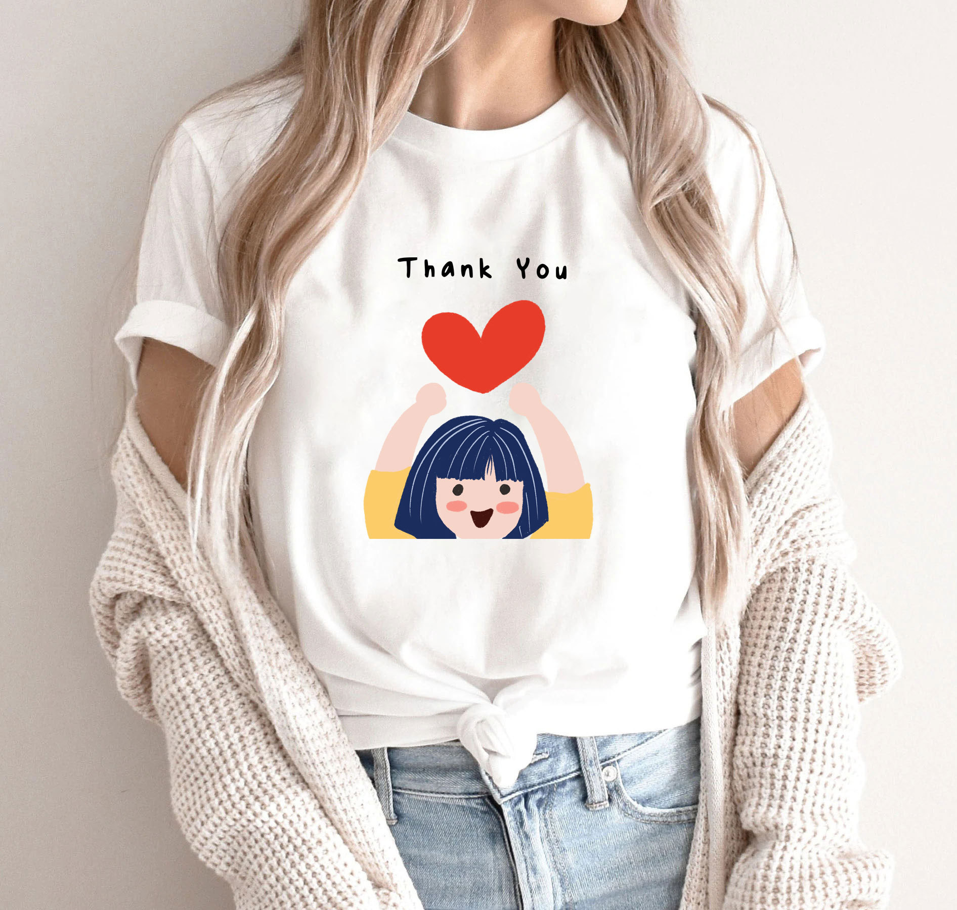 2025 Năm Mới Cotton Cổ Tròn Tay Ngắn T Áo Phông Âu Mỹ Mẫu Mới   Ngày Lễ Tình Nhân  thank you Chữ Cái Anime Cô Gái Tình Yêu In Cổ Tròn T Áo Sơ Mi Phong Cách