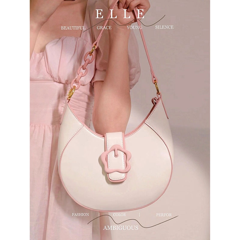 Túi xách đeo vai hình yên ngựa màu hồng sakura thời trang cao cấp phong cách retro dễ