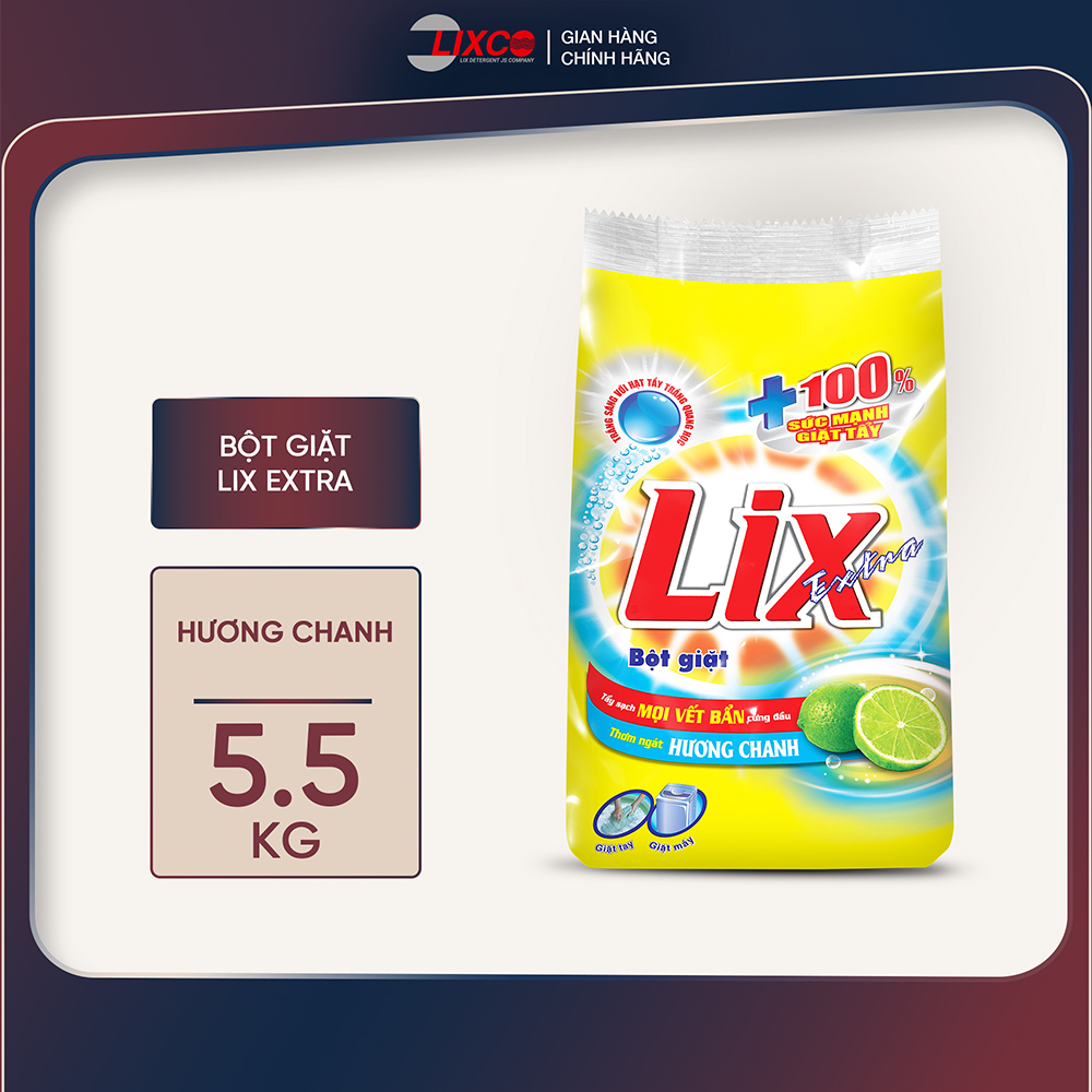 Bột giặt Lix Extra hương chanh 5,5Kg EC563 thơm mát, làm sạch mọi vết bẩn cứng đầu cho giặt tay và máy - Lixco Việt Nam