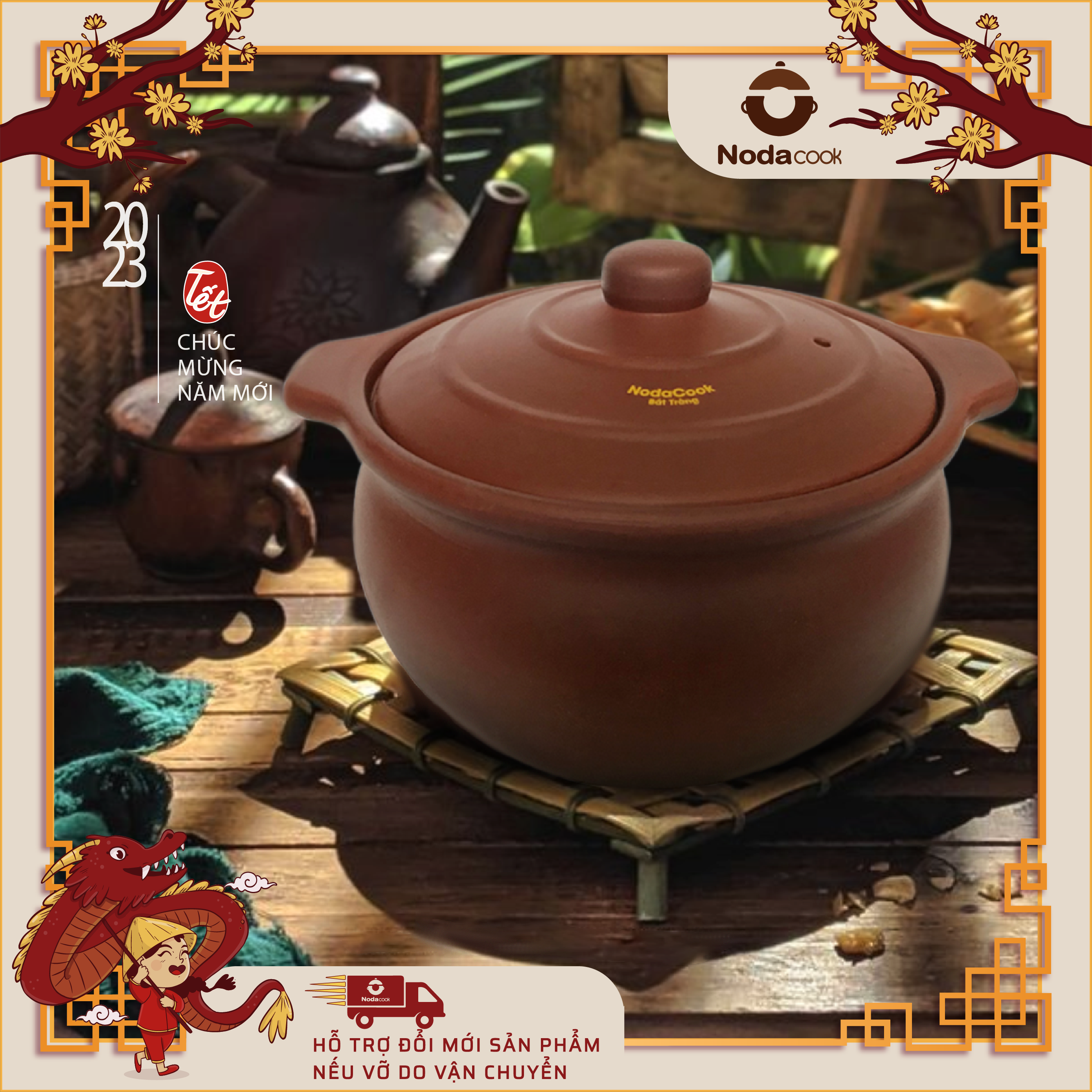 Nồi đất kho cá - nồi đất nung kháng khuẩn 2 lít NodaCook tính năng chịu nhiệt