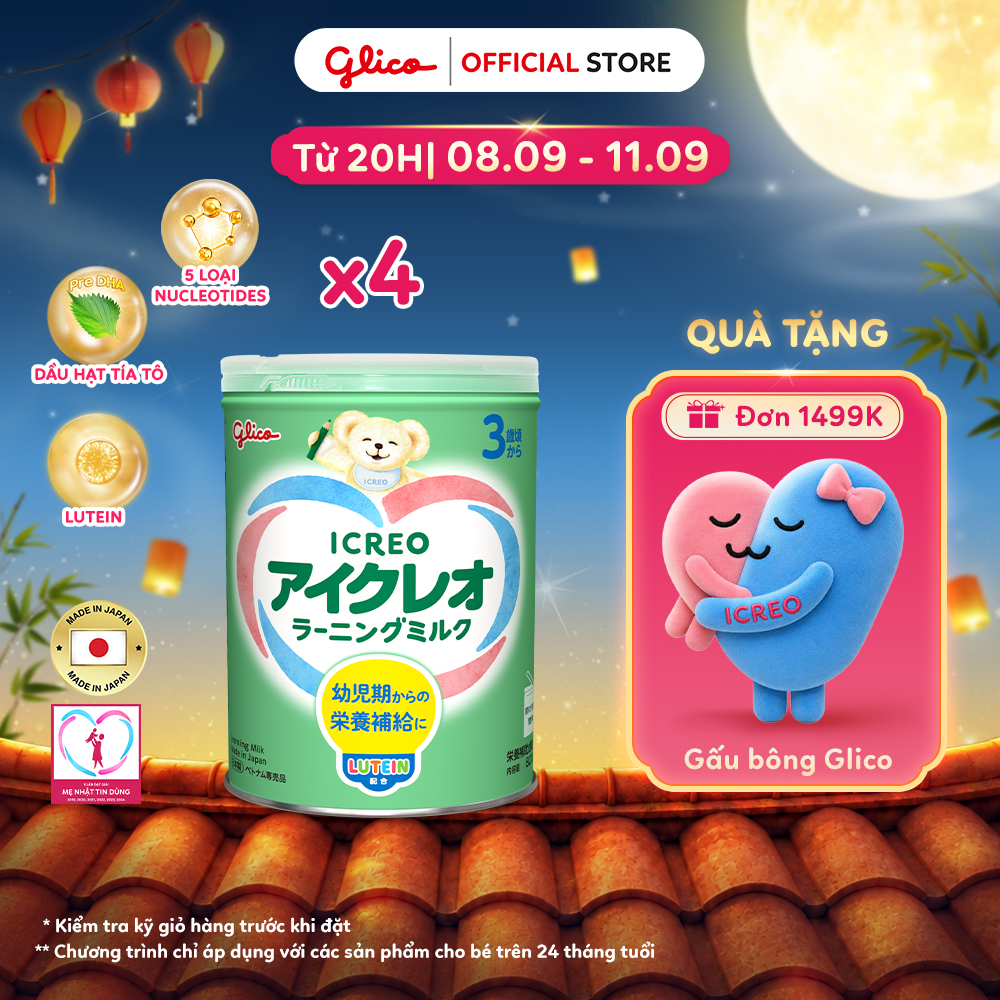 (ICREO SỐ 3) Combo 4 Lon Thực Phẩm Bổ Sung Sữa Dinh Dưỡng GLICO ICREO LEARNING MILK cho bé từ 3 tuổi trở lên (Số 3 - 4Lon x 820g/Lon)