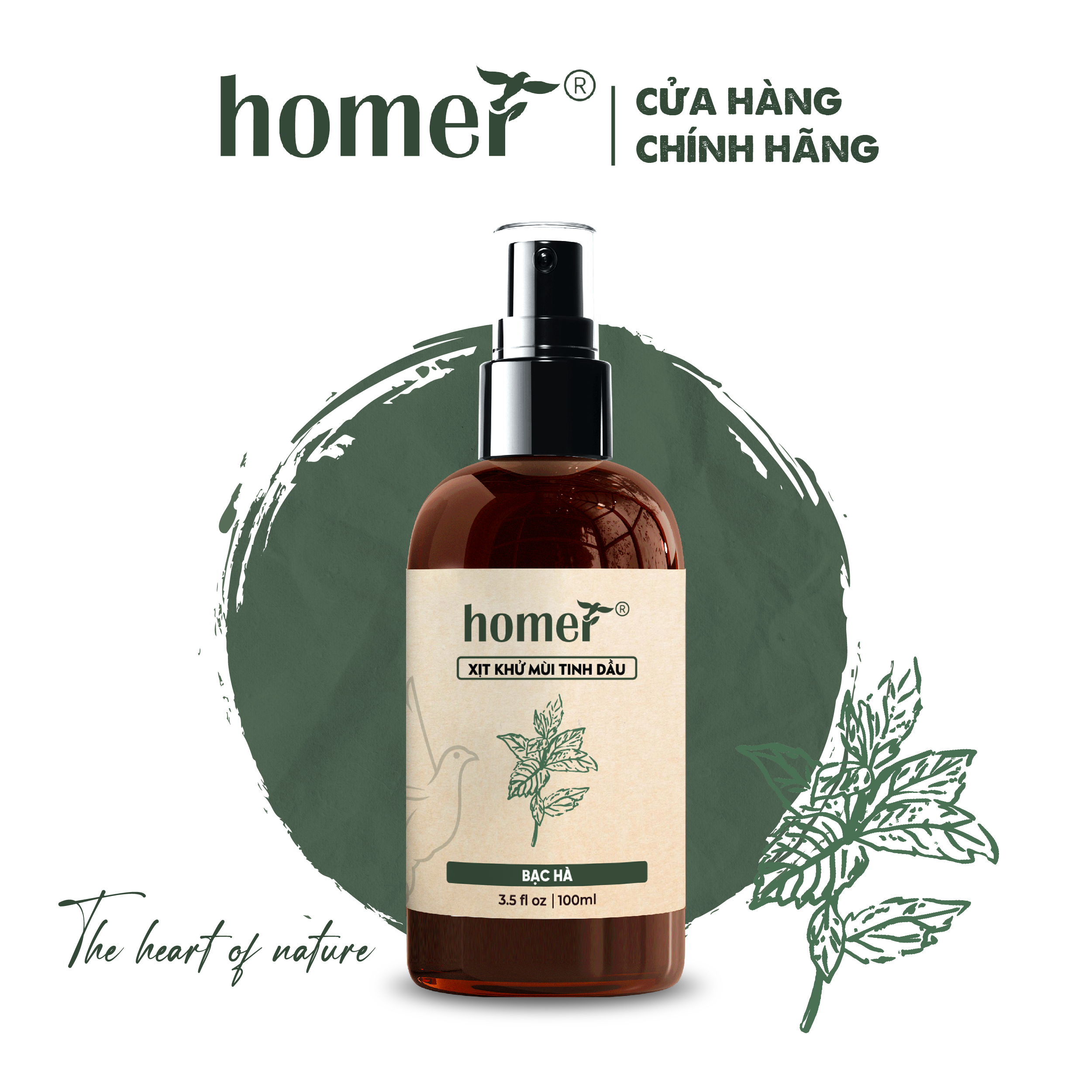Bình xịt phòng tinh dầu Bạc Hà hữu cơ HOMER 100ml/250ml - khử mùi, thơm phòng, đạt chất lượng Hoa Kỳ