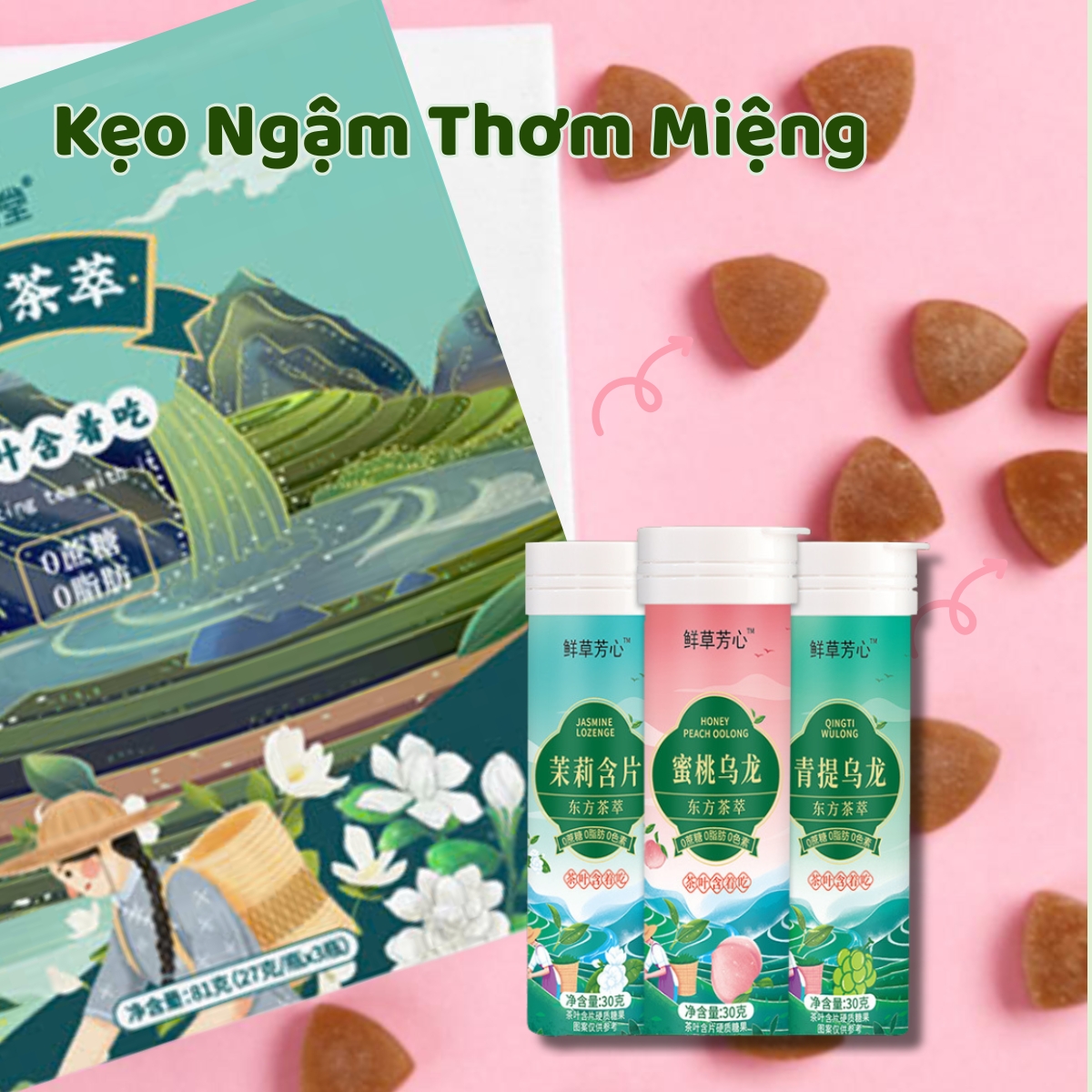 Viên Ngậm Thơm Miệng 1 Hộp 3 Lọ 90g Với Vị Trái Cây Thơm Mát, Kẹo Ngậm Khử Mùi Hôi Miệng An Toàn Thành Phần Thiên Nhiên Lành Tính
