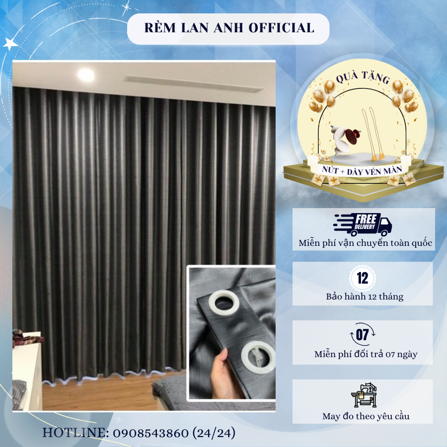 [GIÁ SỐC-HN] Rèm cửa, rèm cửa sổ chống nắng 98%, trang trí hoa văn màu ghi đậm, cottonpha - Nhiều kích thước khác nhau