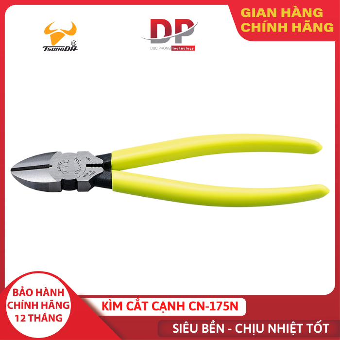 Kìm cắt cạnh Tsunoda 7inch CN-175N | Kìm siêu bền và chống chịu nhiệt tốt, bề mặt lưỡi kìm được phủ một lớp dầu chống gỉ xét, ăn mòn