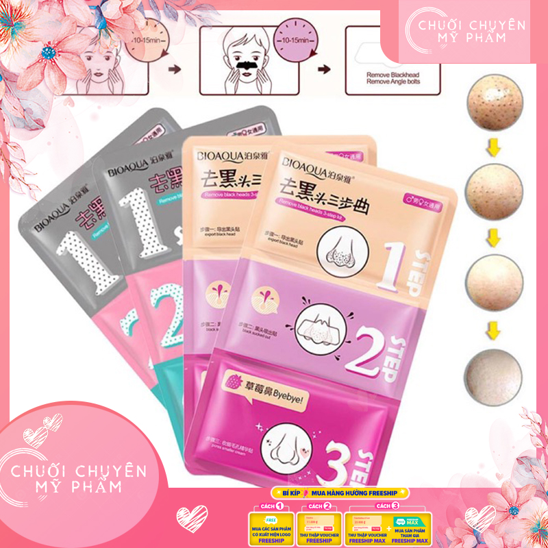 Miếng lột mụn mũi 3 bước Bioaqua - Đẩy mụn - Lột mụn - Se nhỏ chân lông