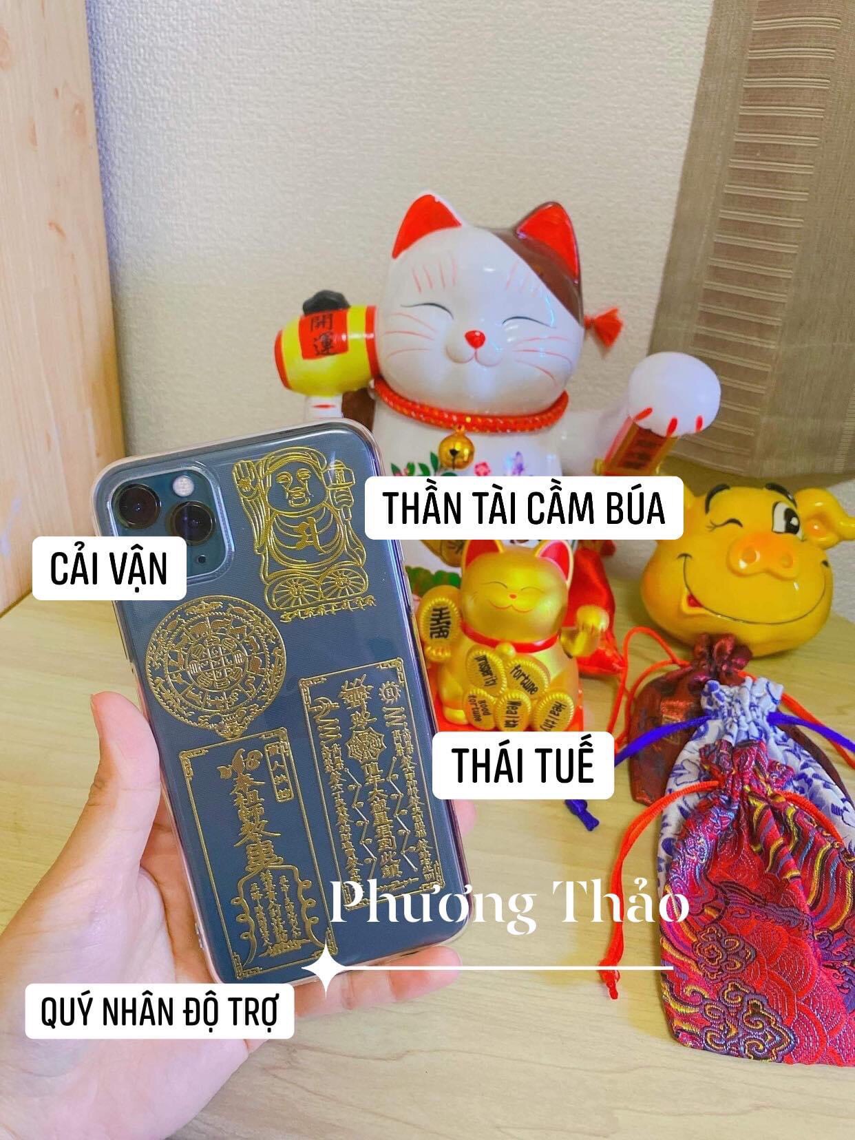 Bộ 4 linh phù cải vận chuyển vận 12 con giáp, quý nhân, thái tuế, thần tài cầm búa chiêu tài giả hạn dán điện thoại để bóp ví. miếng dán điện thoại tài lộc phong thủy may mắn