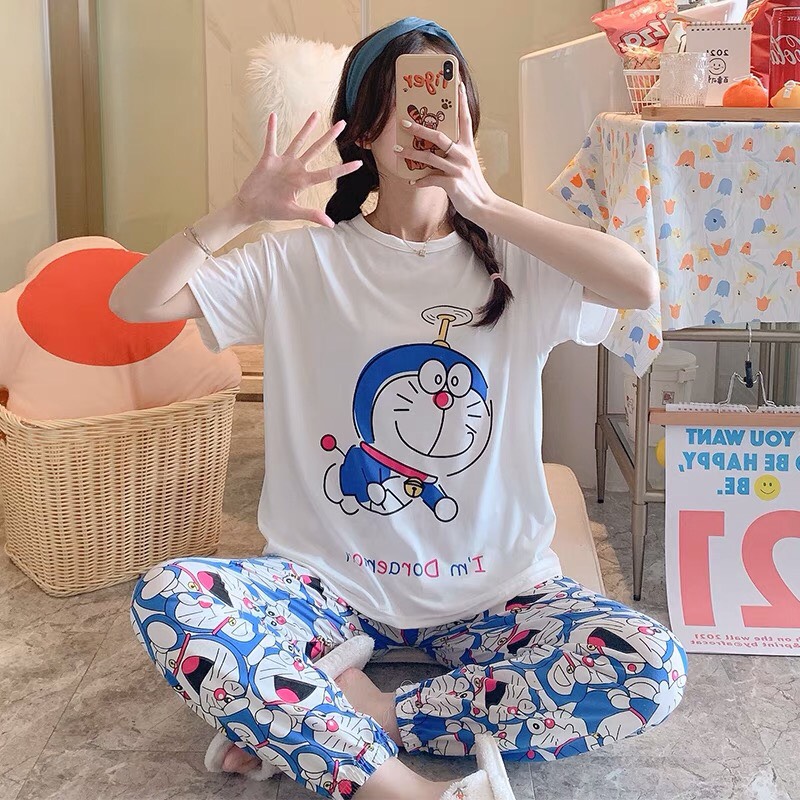 Bộ Đồ Cộc Tay Quần Dài Bo Gấu Doremon Doraemon