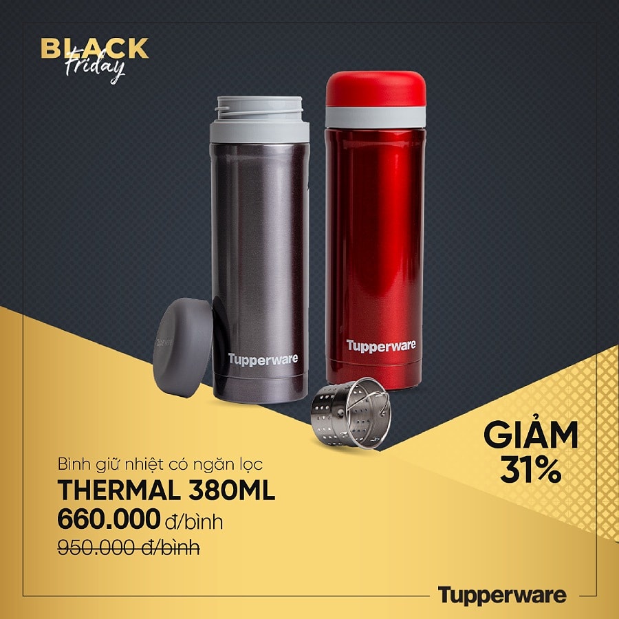 Tupperware - Bình giữ nhiệt có Ngăn Lọc Thermal With Strainer 380ML tặng hộp túi đựng 80k