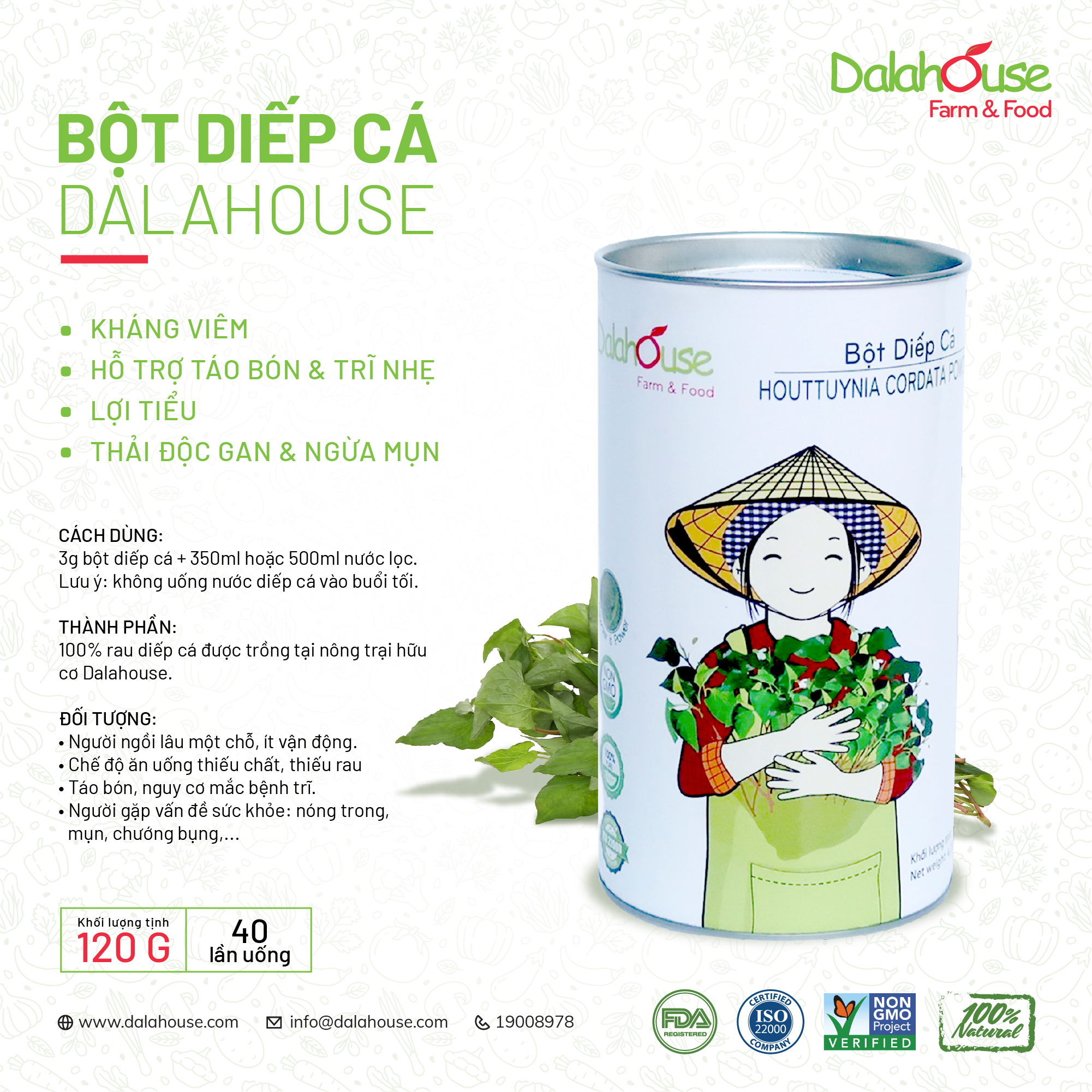 Bột diếp cá sấy lạnh Dalahouse hộp 120g