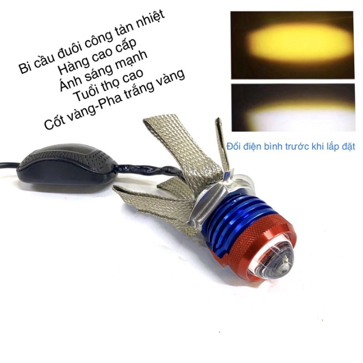 Đèn led pha bí cầu đuôi công tản nhiệt. Cos vàng pha trắng
