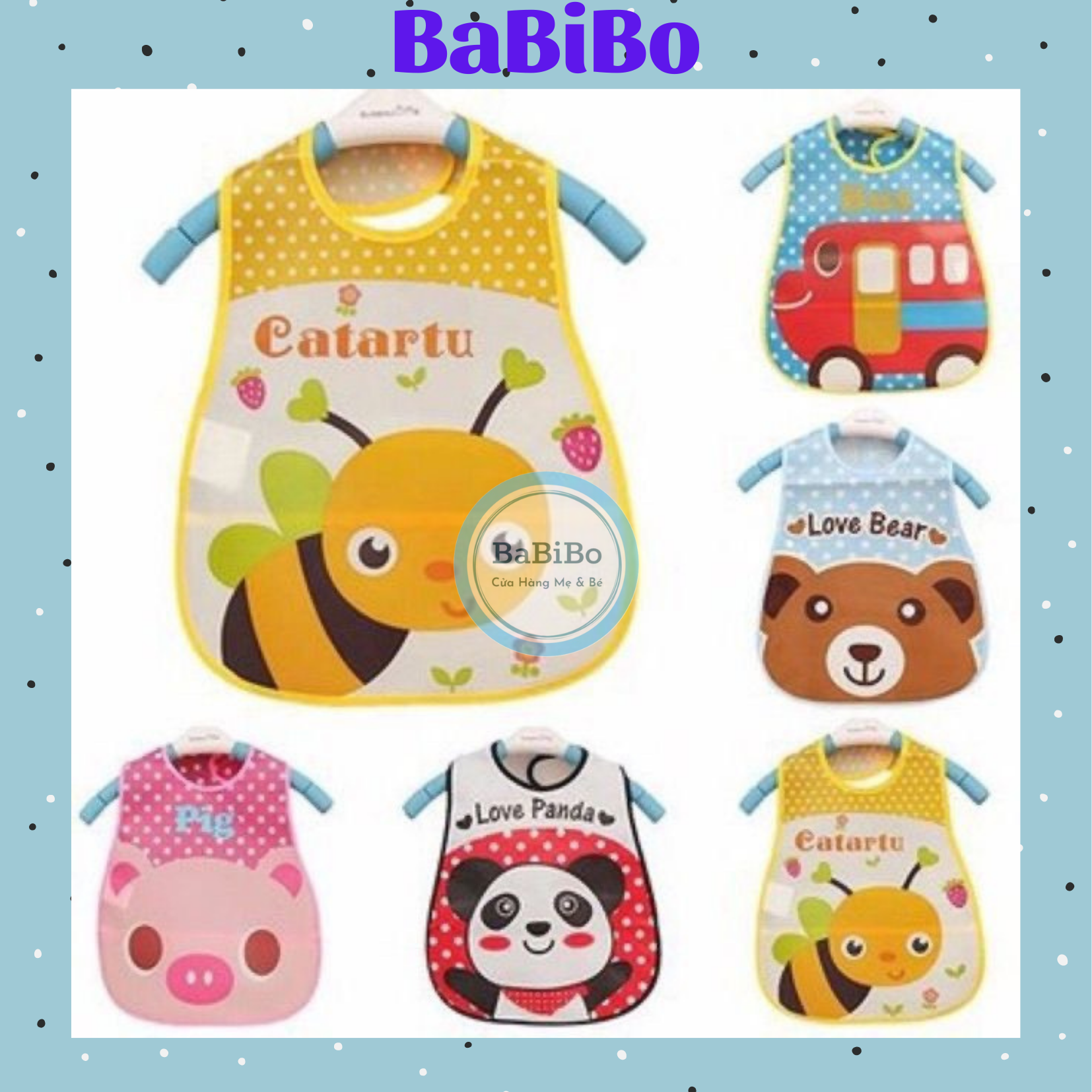 Yếm ăn dặm nilong chống thấm có máng cho bé yêu - Babibo