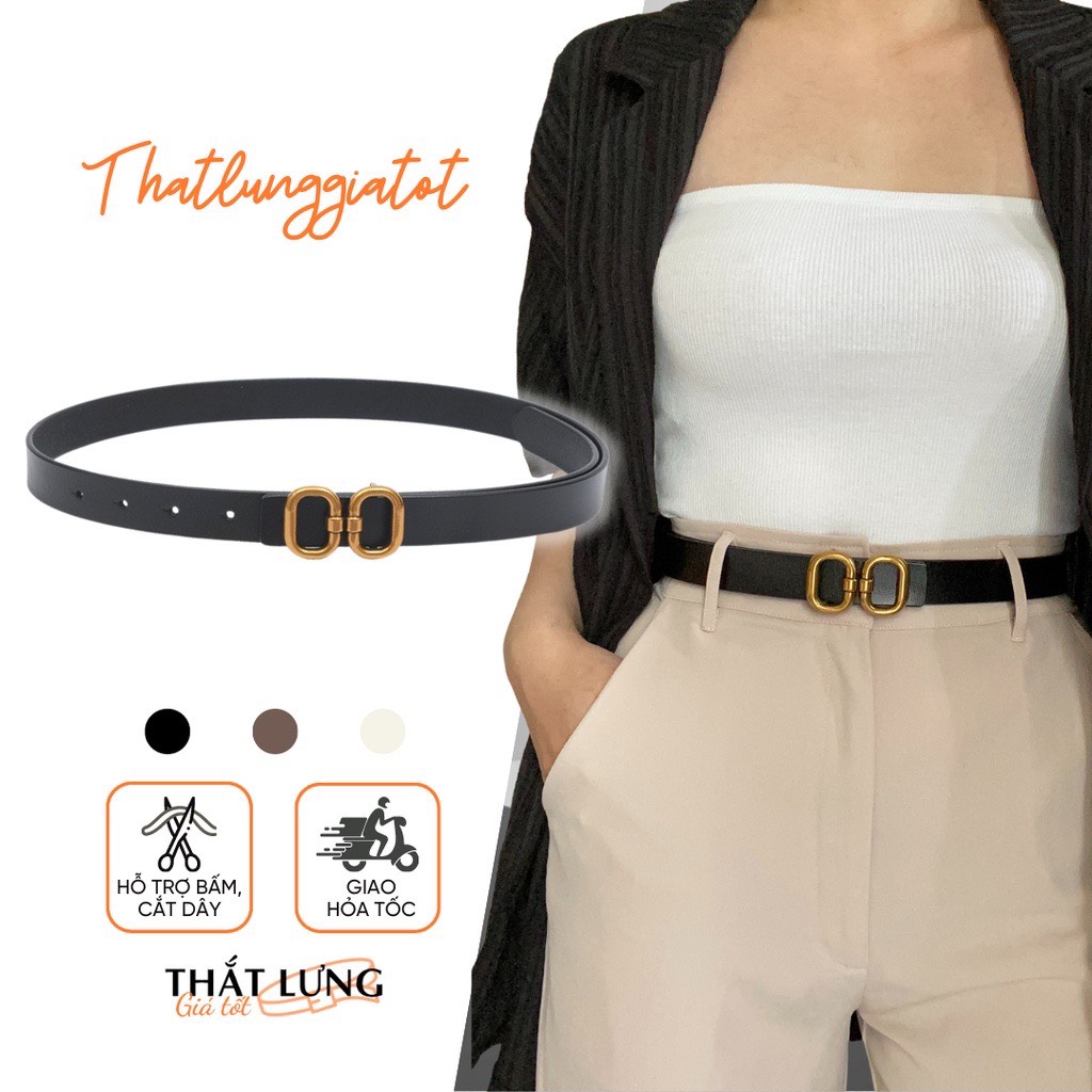 Thắt lưng nữ da cao cấp mặt màu đồng bản 2.3cm tld017 - thắt lưng giá tốt