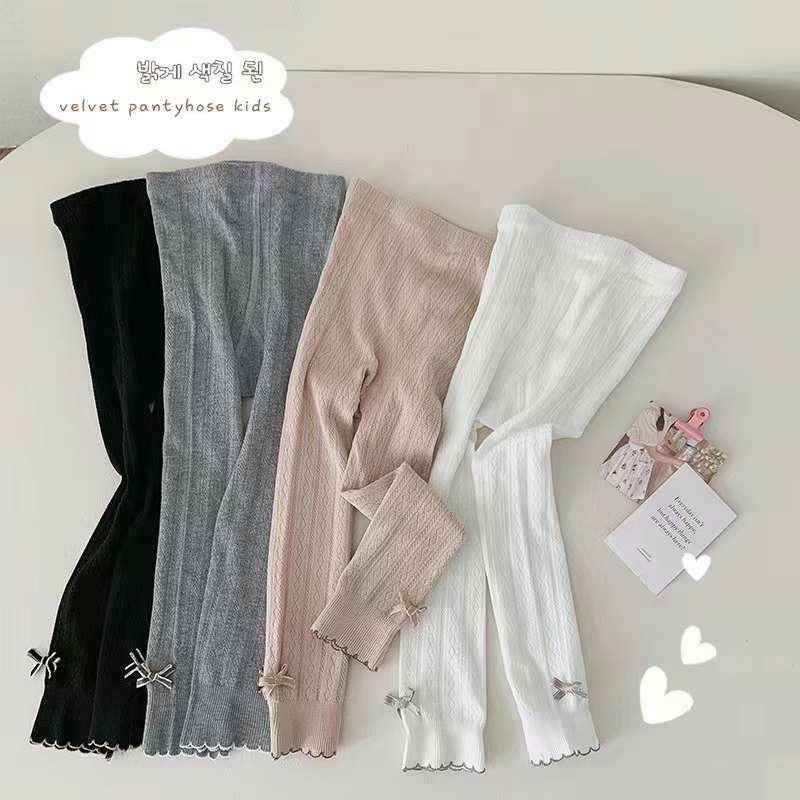 Quần tất len bé gái không bàn bèo nhúng đính nơ