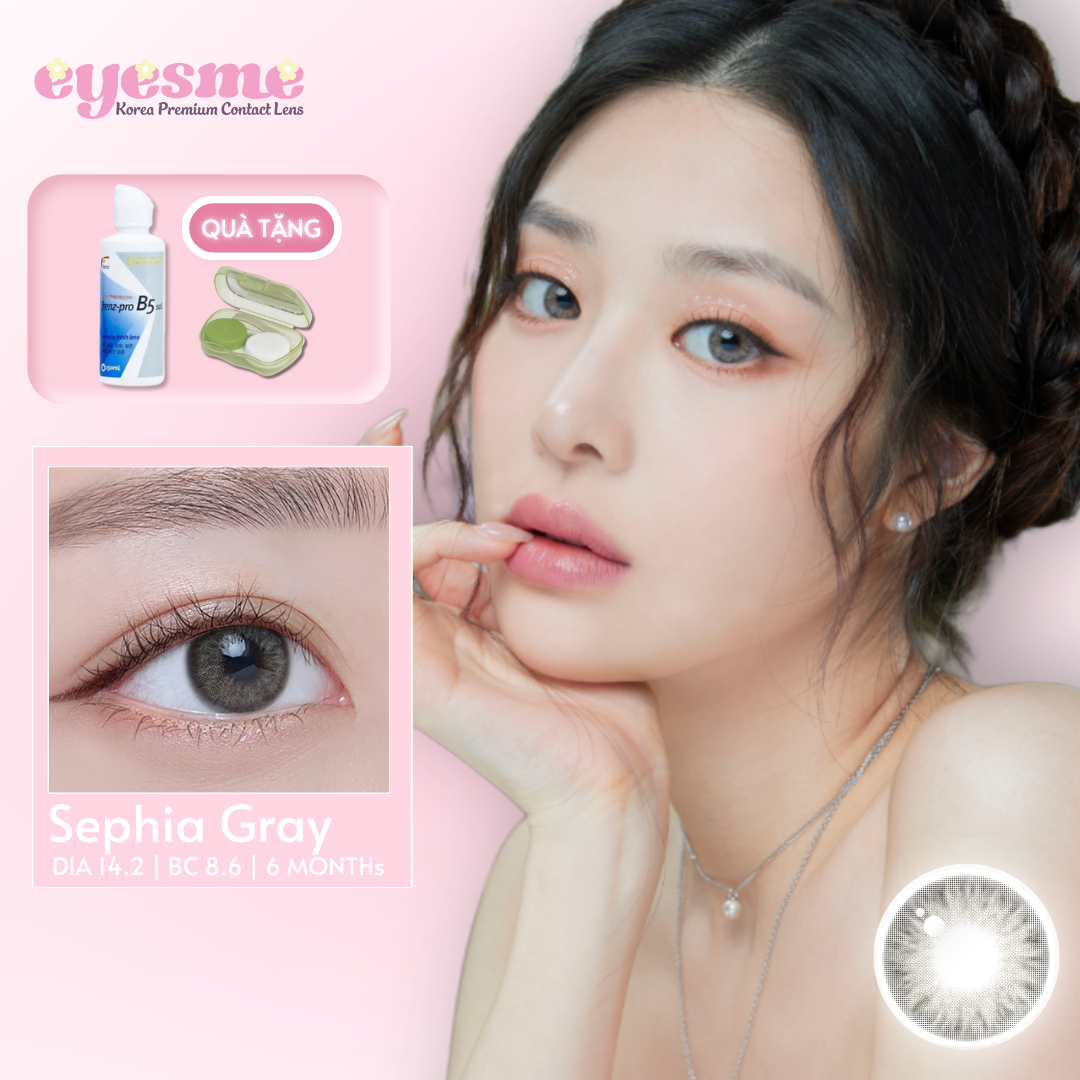 Lens Eyesme - Sephia Gray - Lens xám ngọc kiêu sa - Kính áp tròng Hàn Quốc từ 0 đến 8 độ