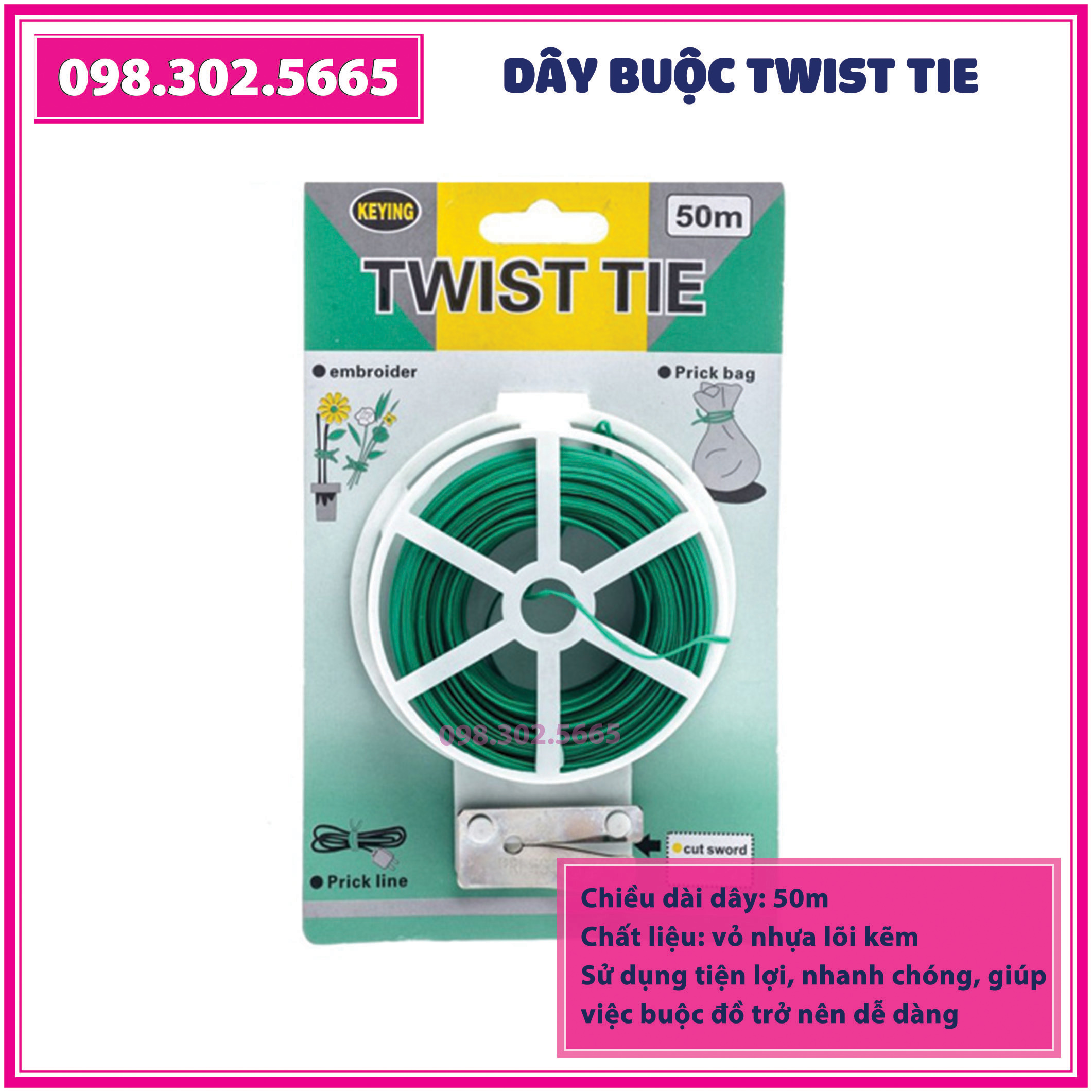 Cuộn dây buộc đồ đa năng twist tie gx-001, 50m