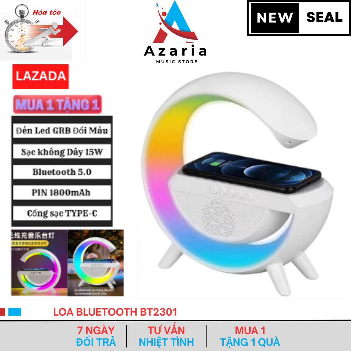 Loa bluetooth bt2301 đèn led grb , loa đèn trang trí phòng ngủ , đèn ngủ âm thanh nổi kiêm sạc không dây masafe , kiểu dáng thời trang .