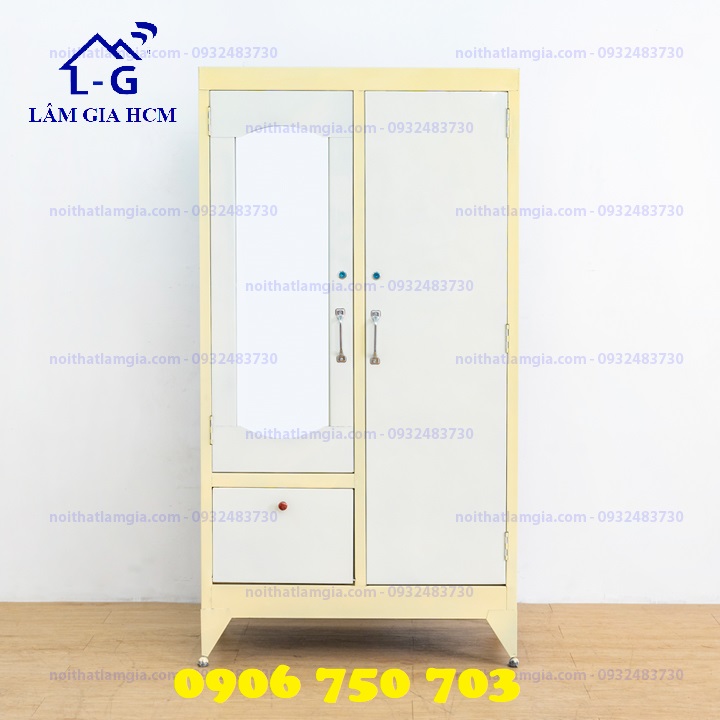 Tủ quần áo tủ sắt sơn dầu 2 cánh cao 1m6x90 - freeship