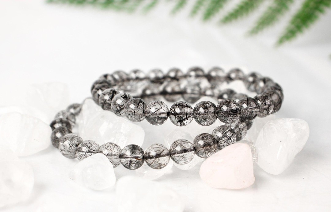 [HCM]Vòng tay thạch anh tóc đen VIP đá trong vắt tóc rõ nổi bật hạt 7-8 li - xưởng buôn đá phong thủy Huỳnh Đào