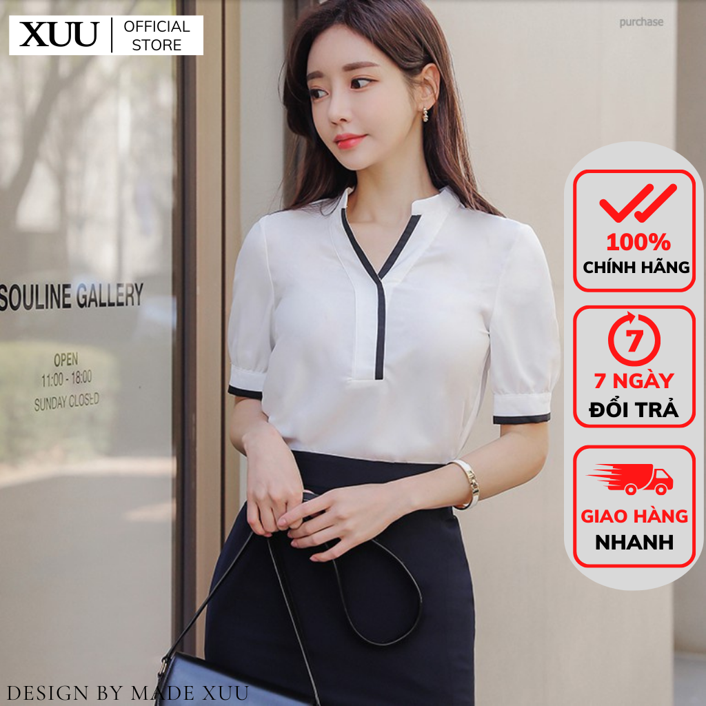 Áo Sơ Mi Nữ Xuu Design, Áo Kiểu Cổ V, Chất Vải Đẹp, Hàng Công Sở Thiết Kế SP18