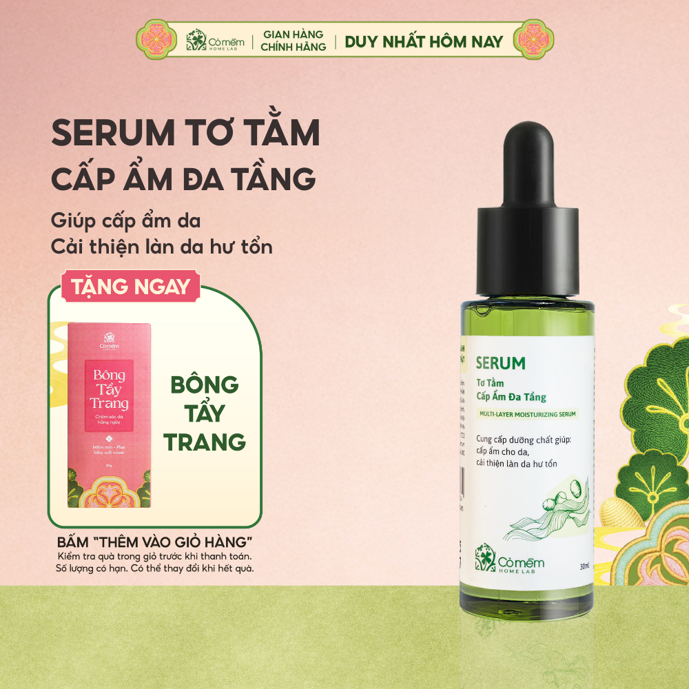   TRỢ GIÁ 22K  Serum Cấp Ẩm Phục Hồi Da Thu Nhỏ Lỗ Chân Lông Ngăn Ngừa Lão Hoá Dưỡng Da Tơ Tằm Cỏ Mềm 30ml 