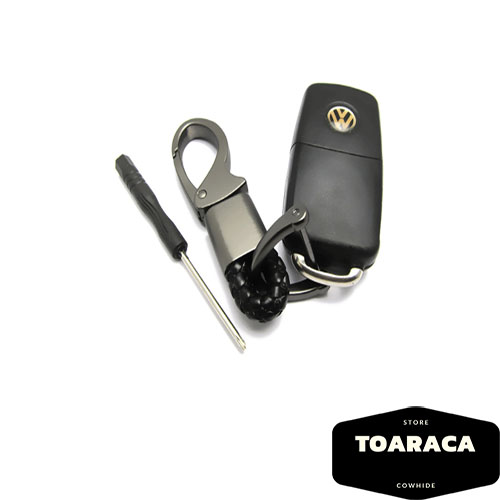 Móc khóa ô tô, xe máy bằng kim loại hình móng ngựa có dây bện Toaroca thời trang cao cấp cao cấp