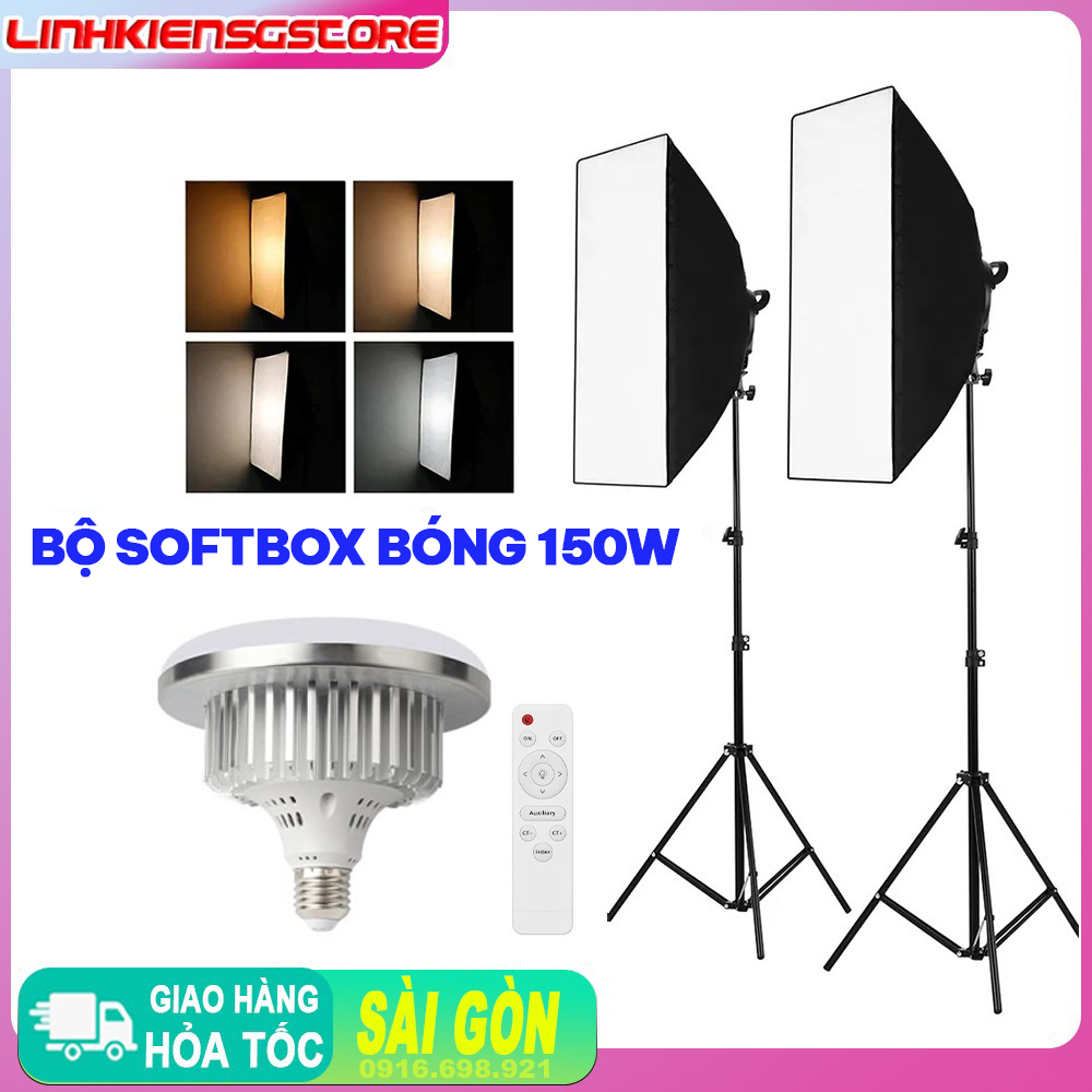 Full bộ softbox bóng led nấm 150W kèm chân 2m điều chỉnh nhiệt độ màu hỗ trợ ánh sáng cho studio chụp ảnh, lookbook