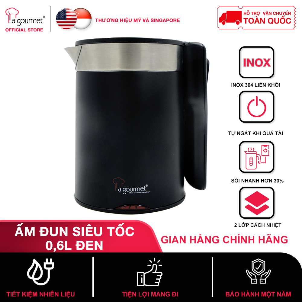 Bình đun siêu tốc La gourmet (D2606) 0.6 L - Lòng thép không gỉ cao cấp - Vỏ nhựa PP an toàn - Đế xoay 360 độ có thể nấu ở nhiều góc độ - Bào hành 12 tháng - Hàng chính hãng(359643)
