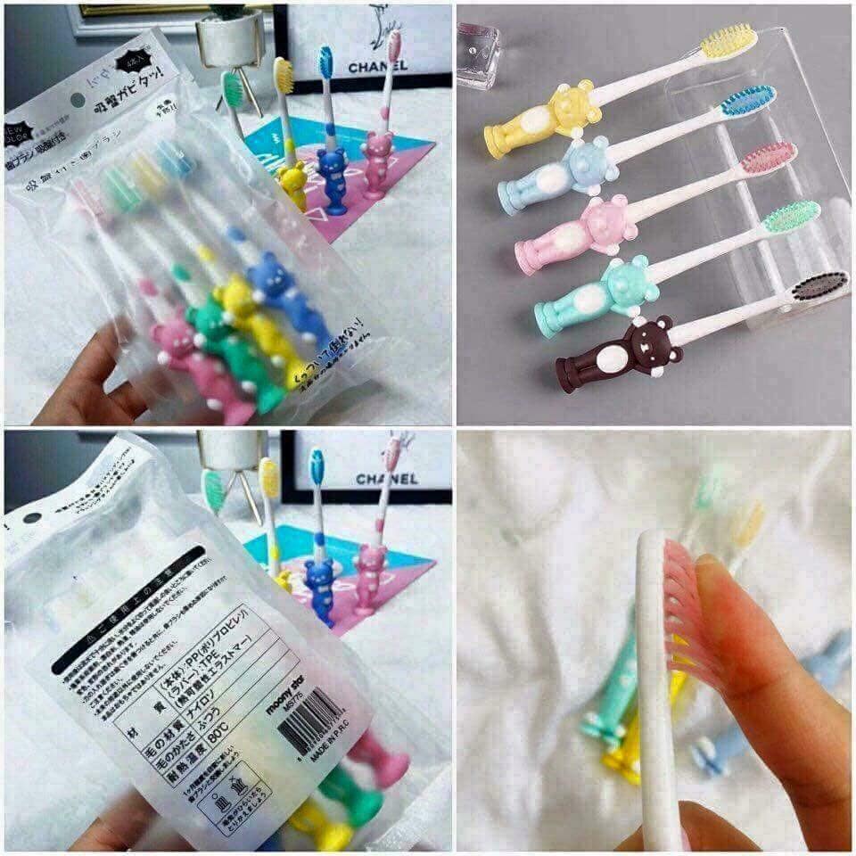 Set 4 bàn chải đánh răng cho bé Đầu bàn chải nhỏ thuôn tròn Lông bàn chải mềm mịn giúp bé ngừa sâu răng
