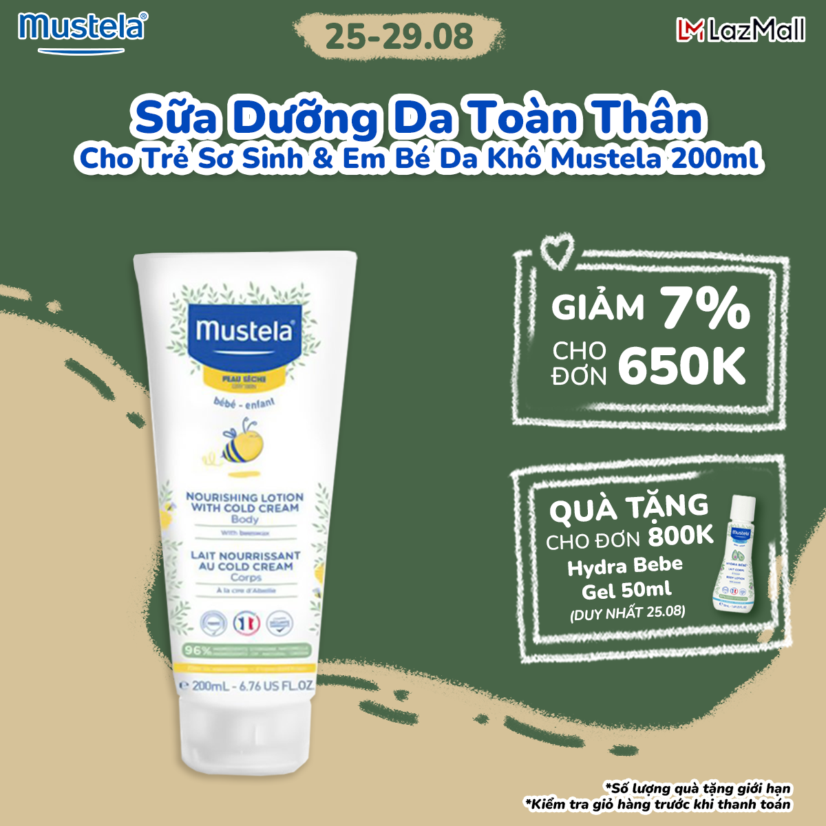 Sữa Dưỡng Da Toàn Thân Cho Trẻ Sơ Sinh & Em Bé Da Khô Mustela 200ml