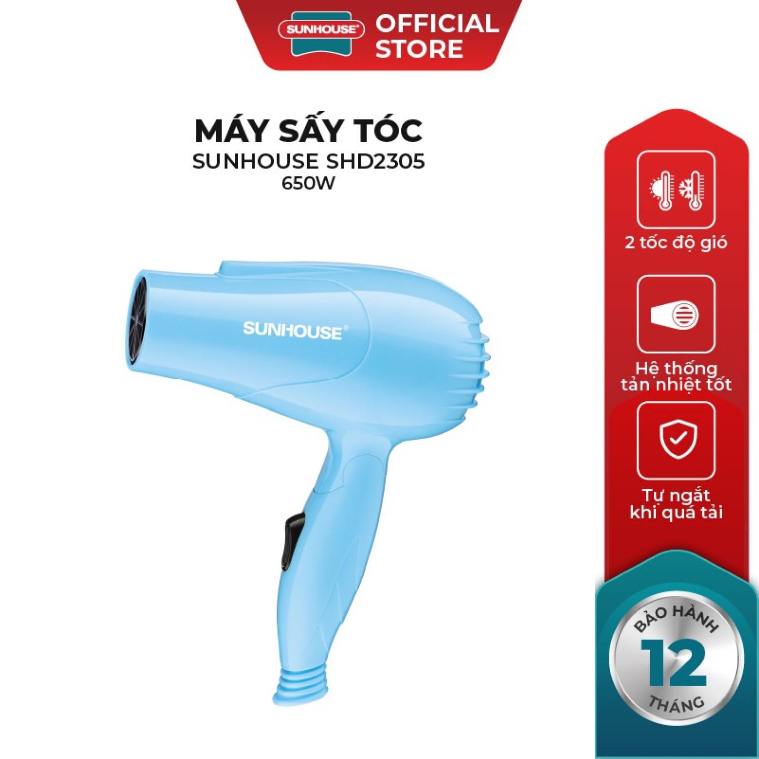 Máy sấy tóc mini, máy sấy tóc sunhouse shd2305 - công suất 650w, quạt gió mạnh mẽ, nhiệt độ ổn định, 2 tốc độ sấy tiện sử dụng, sấy tóc nhanh khô, ít tốn điện năng, phù hợp với tất cả loại tóc, có thể gấp gọn.