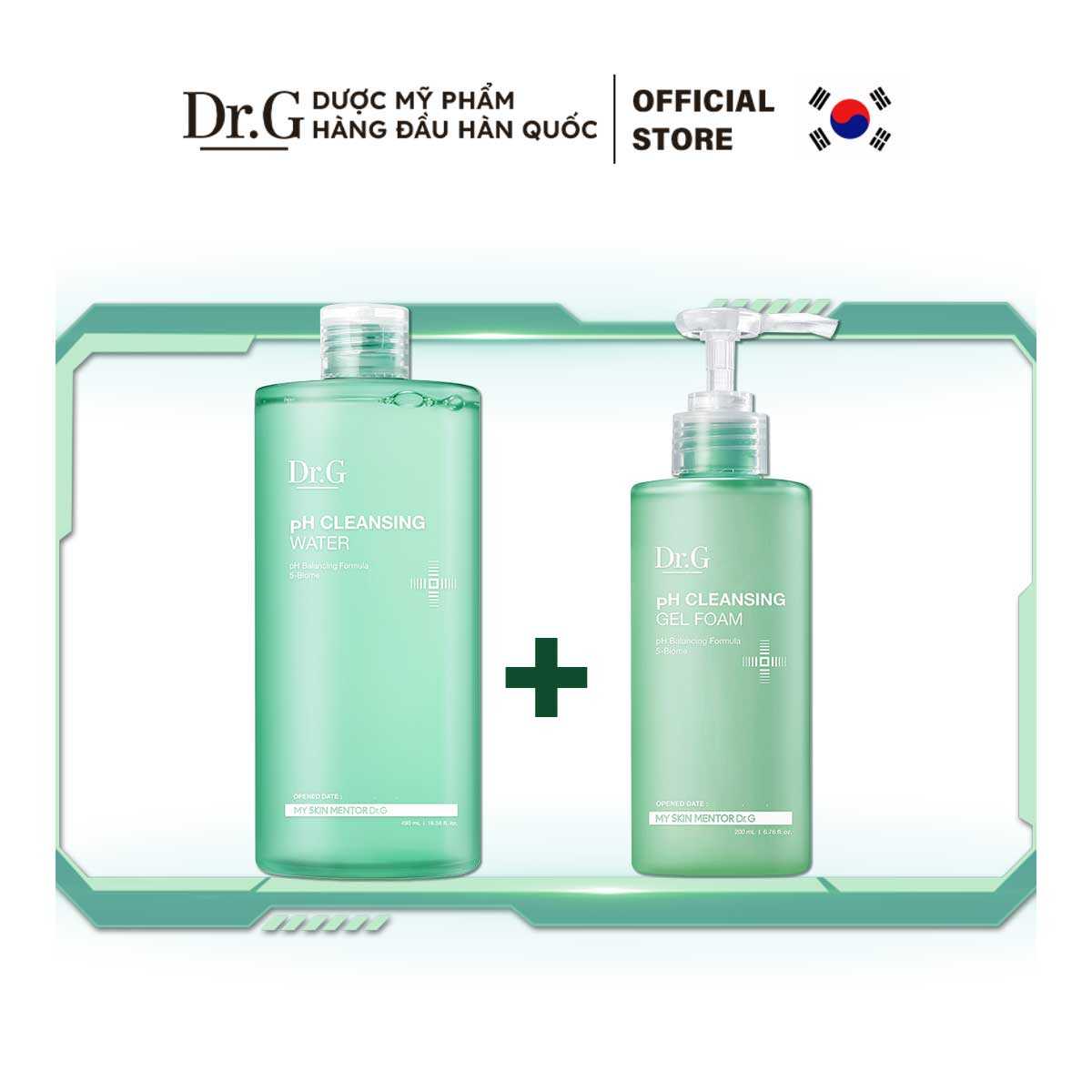 Combo nước tẩy trang dr.g ph cleansing water 490ml & sữa rửa mặt dr.g ph cleansing gel foam 200ml làm sạch sâu loại bỏ cặn trang điểm và sợi bã nhờn