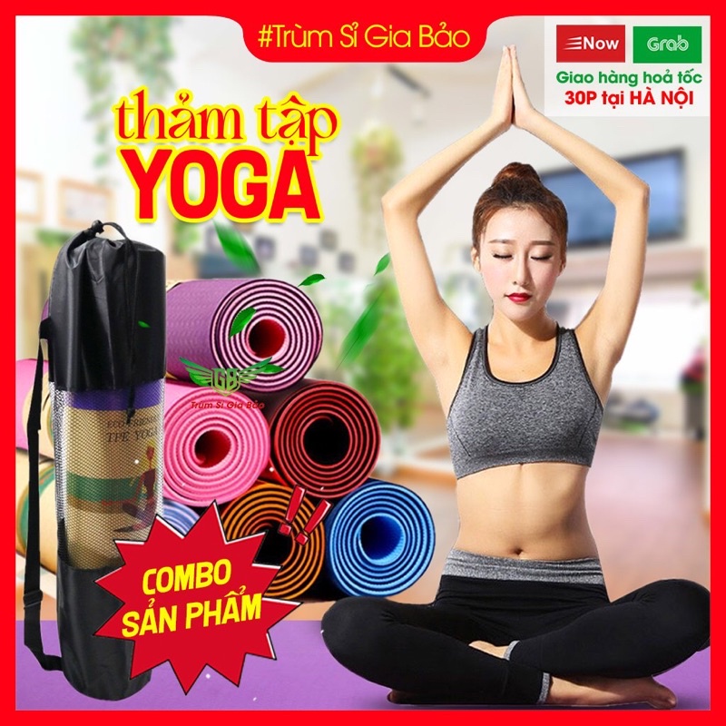 Thảm tập yoga chống trượt 6mm ,8mm cao su cao cấp _ thảm tập gym tại nhà chống trơn trượt 2 lớp.