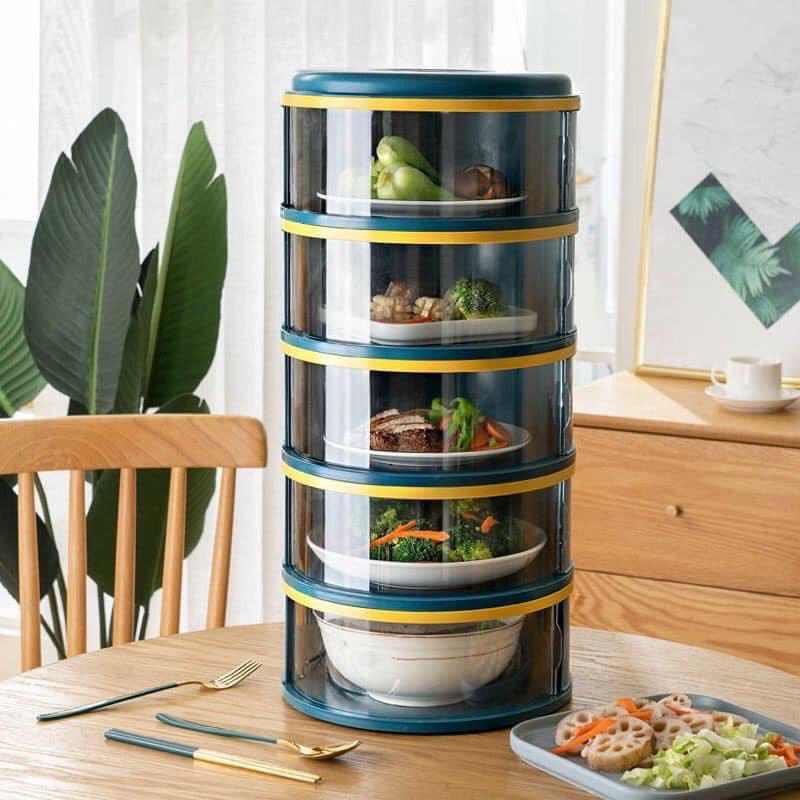 Lồng bàn 5 tầng cao cấp xanh 🌸freeship🌸 giữ nhiệt chống bụi
