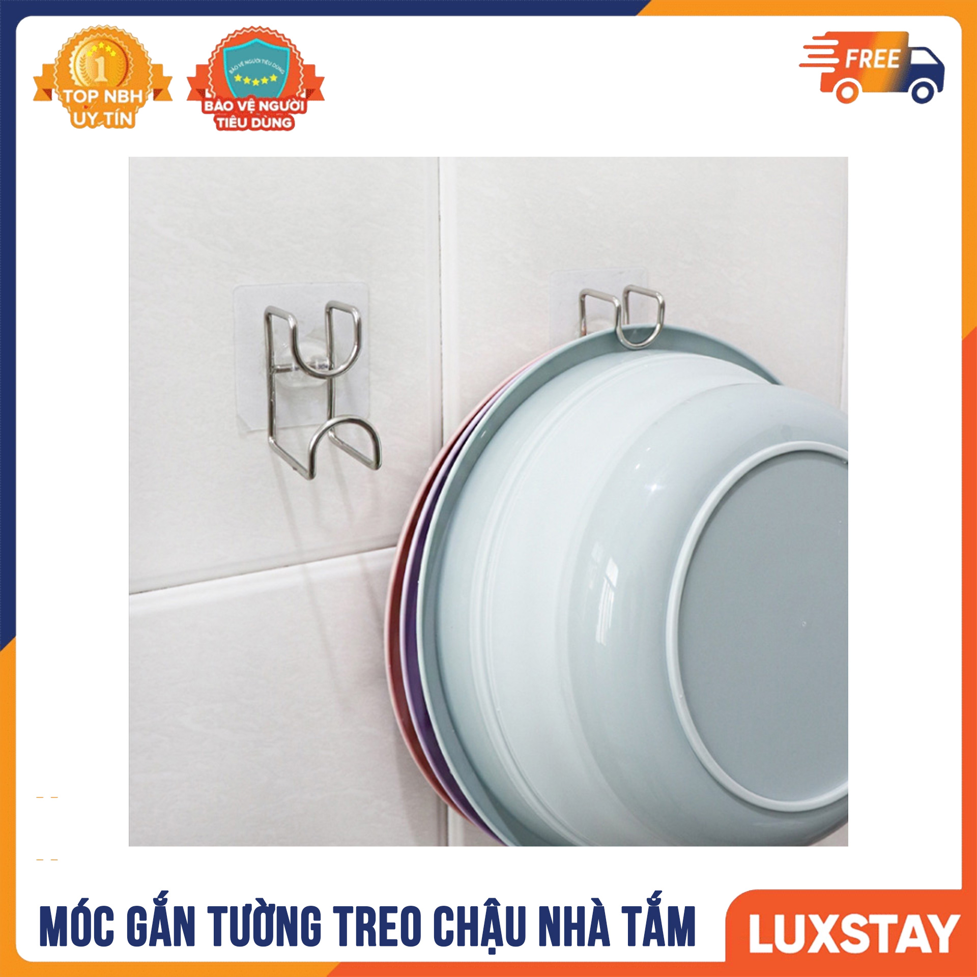 Móc Treo Chậu Nhà Tắm, Móc treo đa năng, treo đồ nhà bếp lắp đặt dính tường không cần khoan chịu tải 10kg