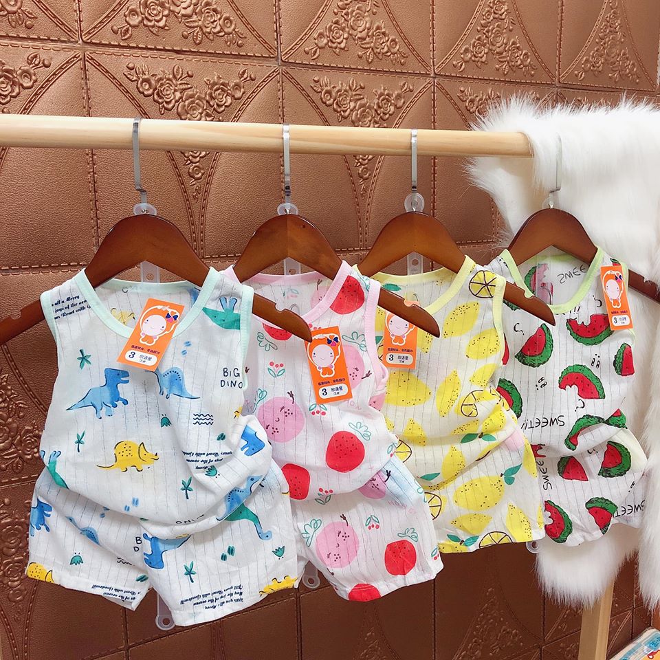 5 bộ sát nách vải cotton giấy cho bé  4-12kg